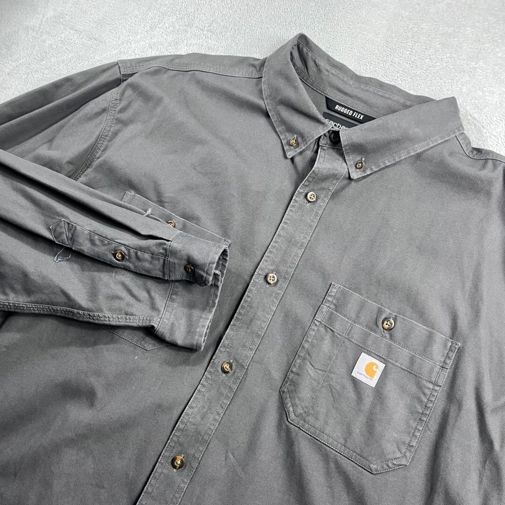 Carhartt Rugged Flex Relaxed Fit Long‎ Sleeve Button Down Shirt Gray Mens 4XL